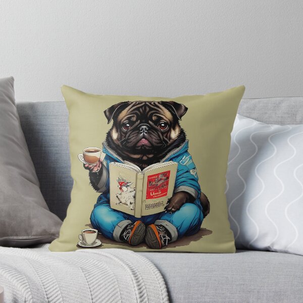 Item preview, Geeky Swag: Pug in Blue Hoodie with Coffee and Book designed and sold by Pawsitive Palette.