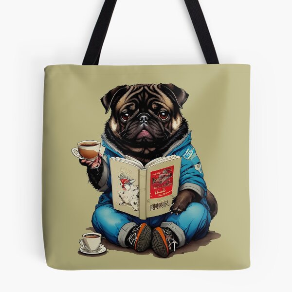 Item preview, Geeky Swag: Pug in Blue Hoodie with Coffee and Book designed and sold by Pawsitive Palette.