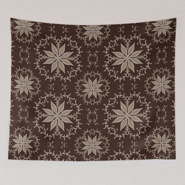 Item preview, Earth Tone Flowers with Foliage on Dark Brown background, with sand, ivory, and beige colors designed and sold by Ale's Art.