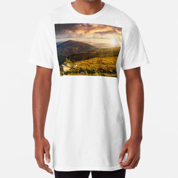 hillside with stones in high mountains at sunset Long T-Shirt