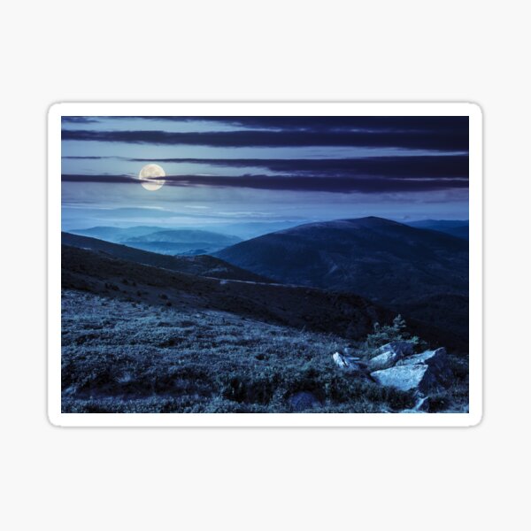 hillside with stones in high mountains at night Sticker