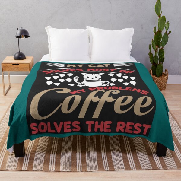 Item preview, MY CAT SOLVES MOST OF MY PROBLEMS COFFEE SOLVES THE REST ESSENTIAL TSHIRT198 designed and sold by GerardTremblay.