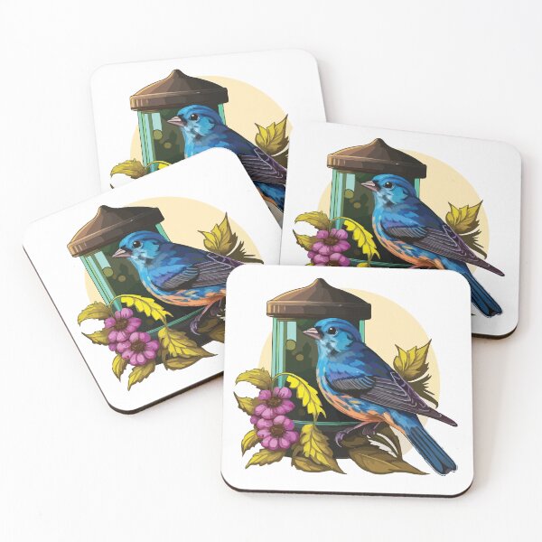 Item preview, Indigo Bunting at a Floral Bird Feeder  designed and sold by Vector-nook.