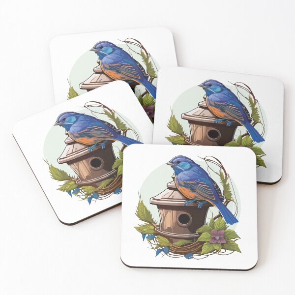 Item preview, Indigo Bunting on top of a Wooden Bird Feeder designed and sold by Vector-nook.