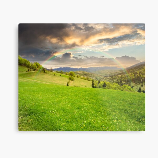 village on hillside meadow Metal Print