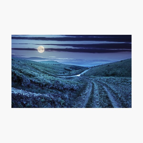 path through highland meadows at night Photographic Print