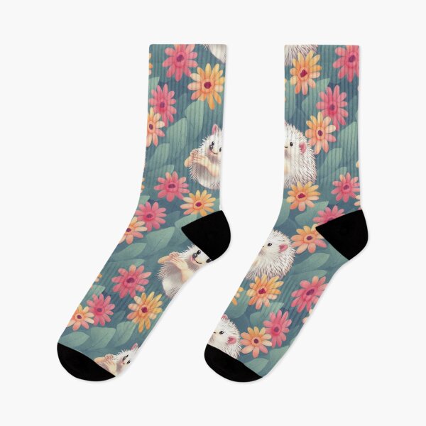 Item preview, Cute Hedgehog Floral kawaii style pattern designed and sold by AI Creations ⭐⭐⭐⭐⭐.
