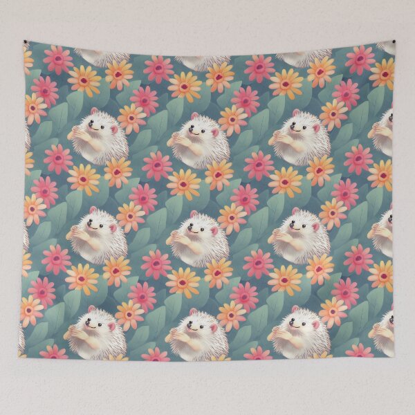 Item preview, Cute Hedgehog Floral kawaii style pattern designed and sold by AI Creations ⭐⭐⭐⭐⭐.