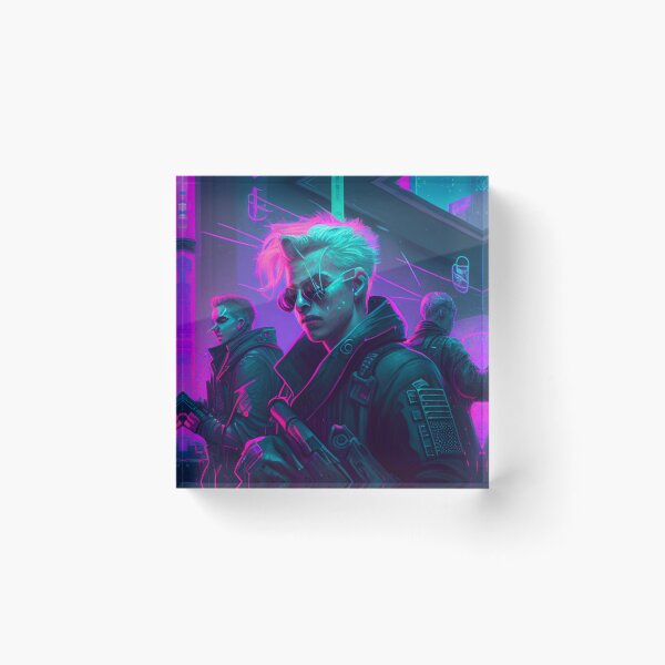 Item preview, Neon Nights: Three Cyberpunk Gunslingers in a Futuristic Cityscape designed and sold by N3onKnight.