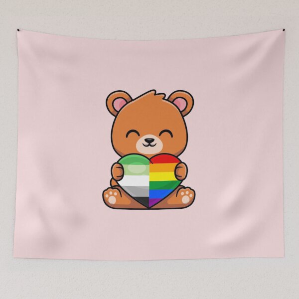 Item preview, Aro Rainbow Pride Flag Bear with Heart designed and sold by everything4eva.