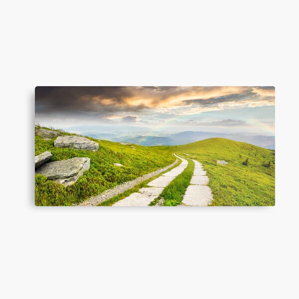 road on a hillside near mountain peak Metal Print
