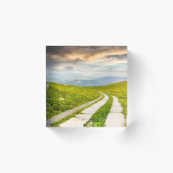 road on a hillside near mountain peak Acrylic Block