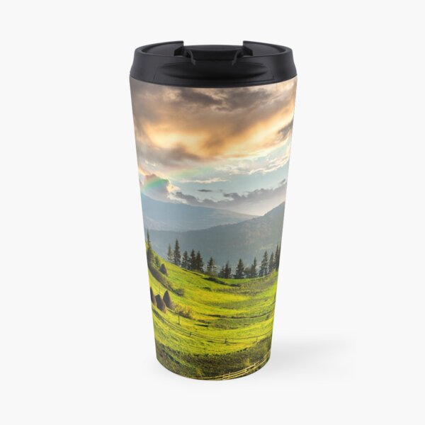 path near field with haystacks Travel Mug