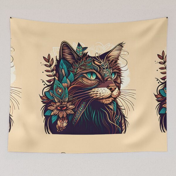 Item preview, Lady Cat Hippy Cat Boho Beautiful designed and sold by bernardbowman.
