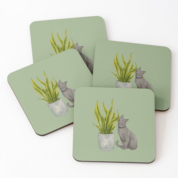 Item preview, Russian Blue Cat with Snake Plant designed and sold by tyrannart.