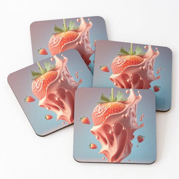 Item preview, A strawberry with a splash of milk on it  artwork plastel background 4 designed and sold by jetaiart.
