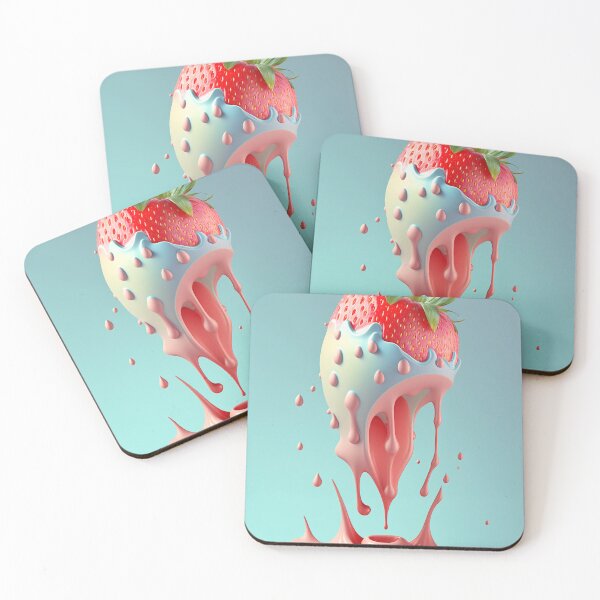 Item preview, A strawberry with a splash of milk on it  artwork plastel background 6 designed and sold by jetaiart.