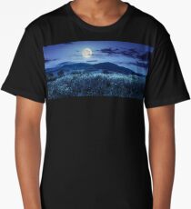 meadow with flowers in mountains at night Long T-Shirt