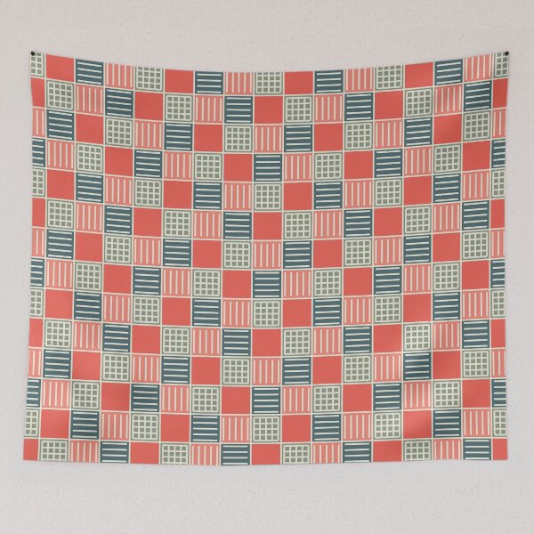 Item preview, Checkered mosaic in sage combined with vivid red designed and sold by Vektoria.
