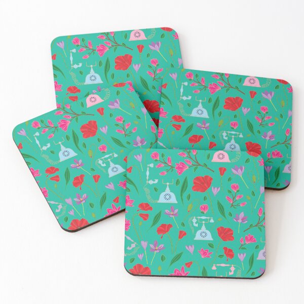 Item preview, Colorful garden with retro style telephones pattern designed and sold by The Pattern Mill.