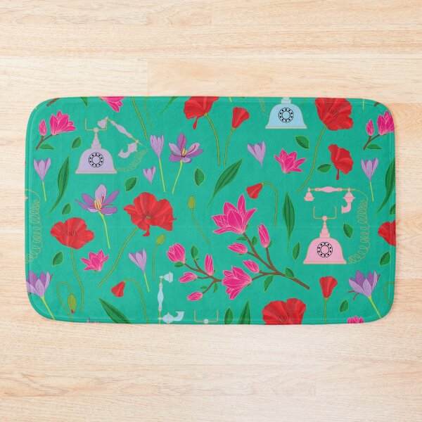 Item preview, Colorful garden with retro style telephones pattern designed and sold by The Pattern Mill.