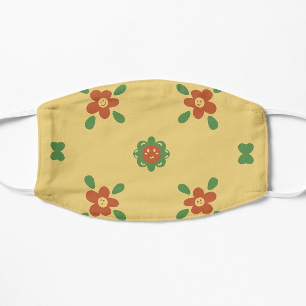 Red flower cute pattern Flat Mask