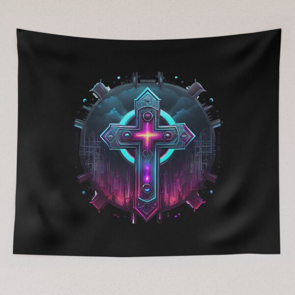 Item preview, Purple Luminescent Digital Gothic Cross with Clouds designed and sold by ShadowAndSlate.