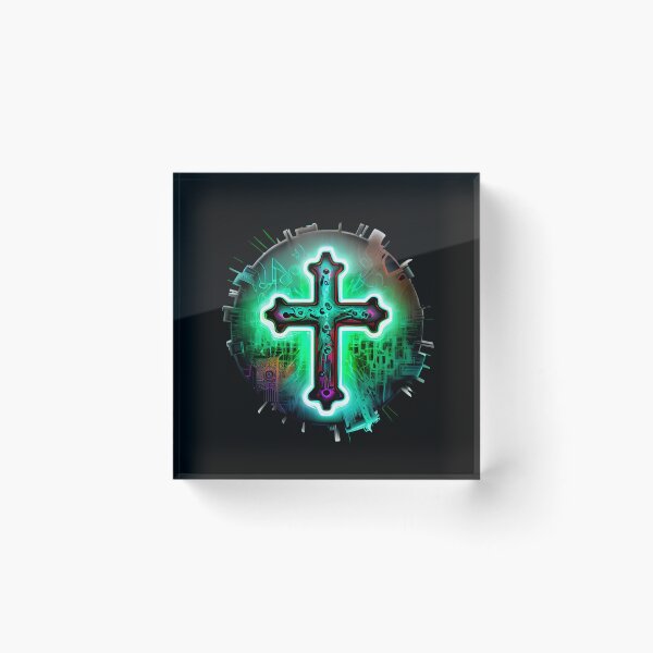 Item preview, Green Neon Digital Gothic Cross designed and sold by ShadowAndSlate.