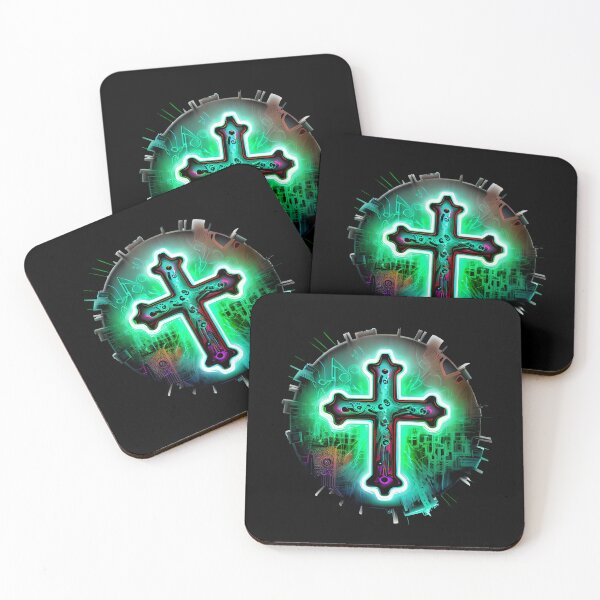 Item preview, Green Neon Digital Gothic Cross designed and sold by ShadowAndSlate.
