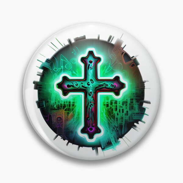 Item preview, Green Neon Digital Gothic Cross designed and sold by ShadowAndSlate.