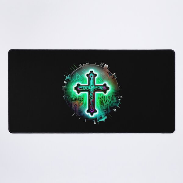 Item preview, Green Neon Digital Gothic Cross designed and sold by ShadowAndSlate.
