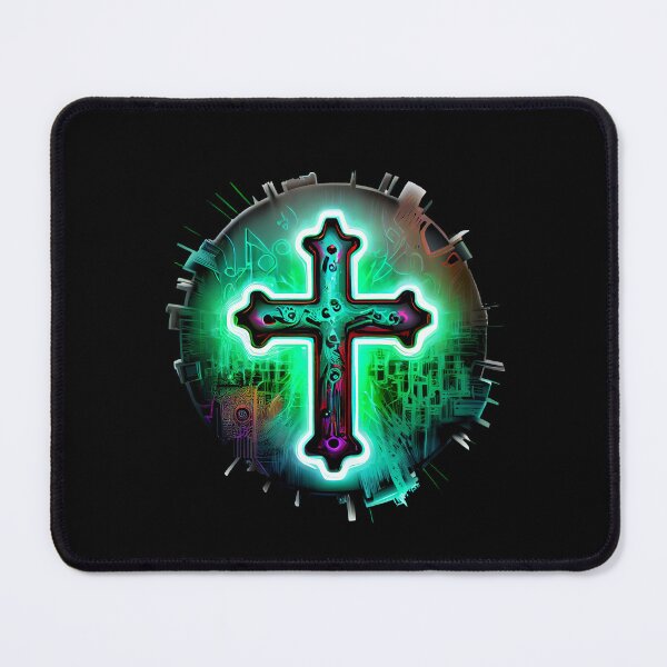 Artikelvorschau, Green Neon Digital Gothic Cross entworfen und verkauft von ShadowAndSlate.