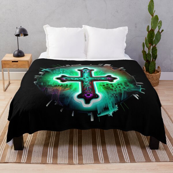 Item preview, Green Neon Digital Gothic Cross designed and sold by ShadowAndSlate.
