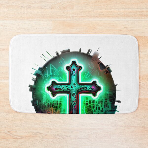 Item preview, Green Neon Digital Gothic Cross designed and sold by ShadowAndSlate.
