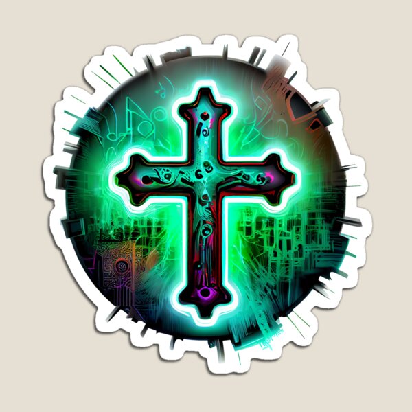 Item preview, Green Neon Digital Gothic Cross designed and sold by ShadowAndSlate.