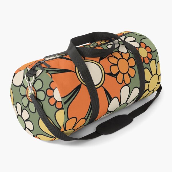 Item preview, Retro Garden Flowers 60s 70s Floral Pattern Mossy Sage Green Orange Yellow designed and sold by kierkegaard.