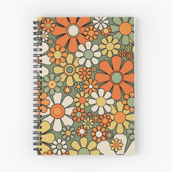 Item preview, Retro Garden Flowers 60s 70s Floral Pattern Mossy Sage Green Orange Yellow designed and sold by kierkegaard.