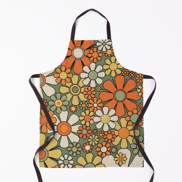 Item preview, Retro Garden Flowers 60s 70s Floral Pattern Mossy Sage Green Orange Yellow designed and sold by kierkegaard.