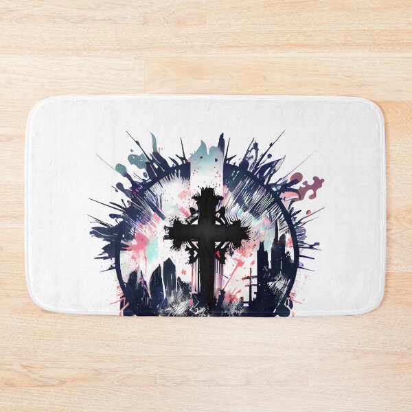 Item preview, Tribal Dark Gothic Cross with Blue Ink Tint Drip Paint designed and sold by ShadowAndSlate.