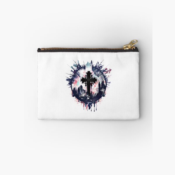 Item preview, Tribal Dark Gothic Cross with Blue Ink Tint Drip Paint designed and sold by ShadowAndSlate.