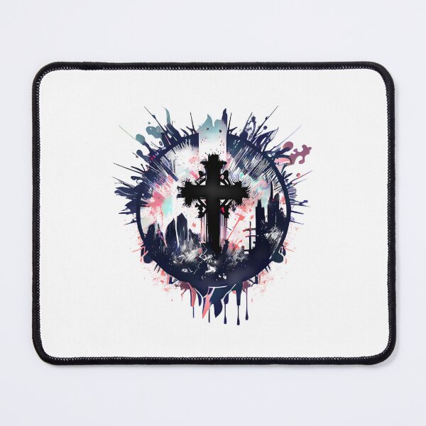 Item preview, Tribal Dark Gothic Cross with Blue Ink Tint Drip Paint designed and sold by ShadowAndSlate.