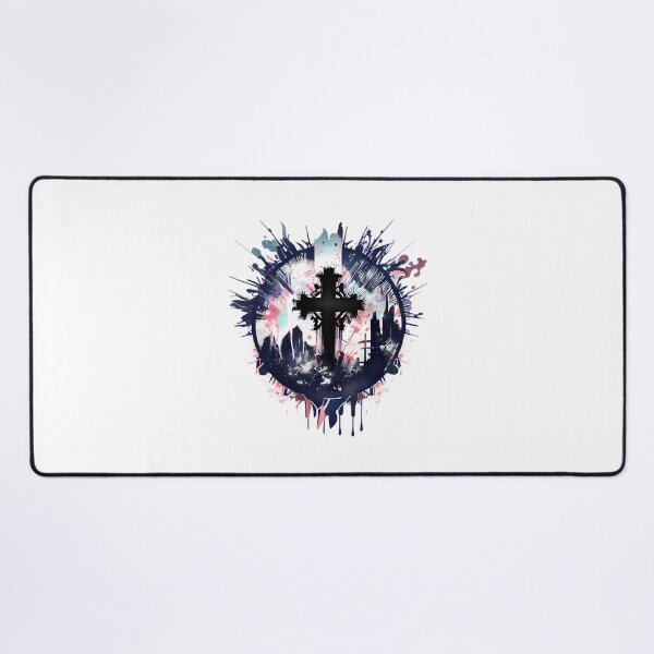 Item preview, Tribal Dark Gothic Cross with Blue Ink Tint Drip Paint designed and sold by ShadowAndSlate.