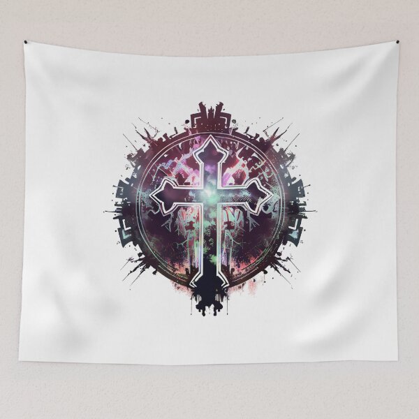 Item preview, Tribal Glowing Gothic Cross with Ink Drip designed and sold by ShadowAndSlate.
