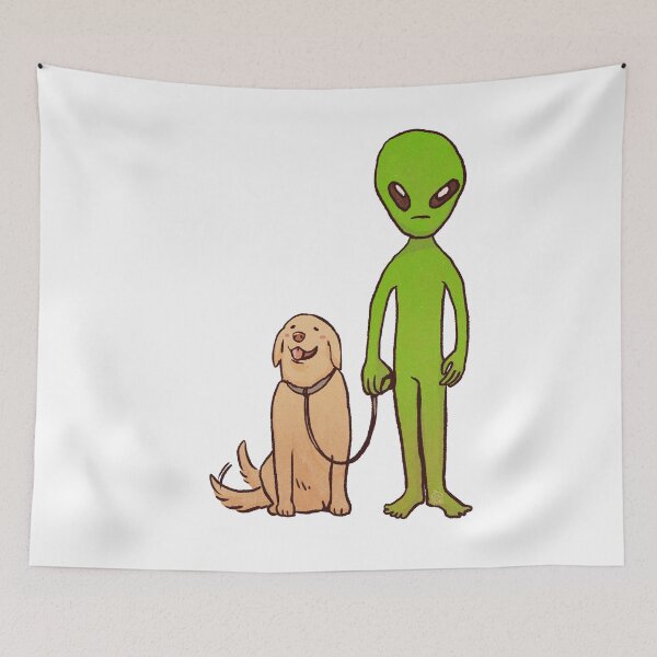 Item preview, Golden retriever sitting next to Alien | funny dogs and aliens designed and sold by Golden Turtle Studio.