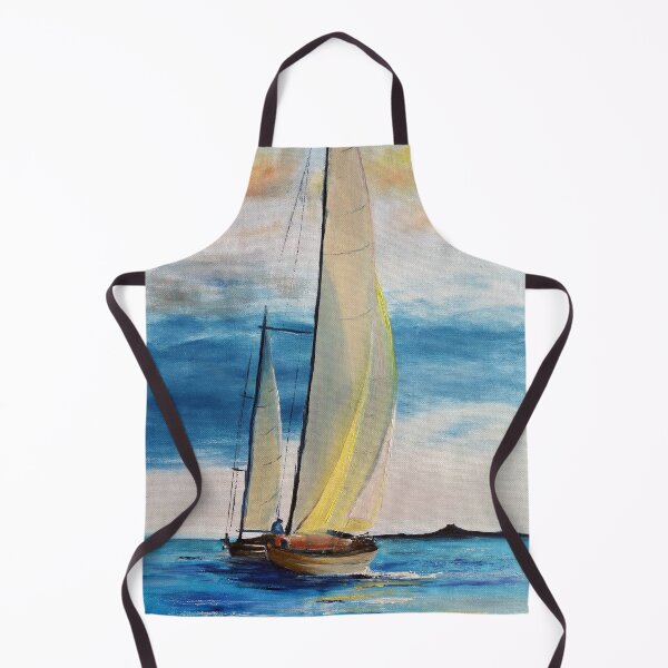 Item preview, Oil painting of two sailing boats with fisherman on the blue sea designed and sold by MaryWatercolor.