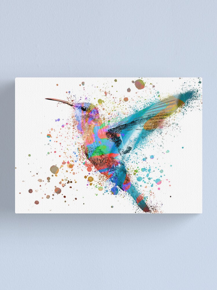 Blue bird wall art, Hummingbird canvas painting, Little bird