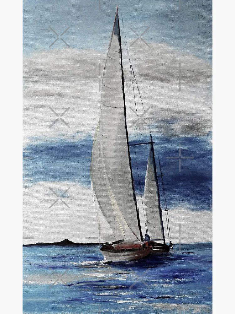 Oil painting of two sailing boats on the blue sea Photographic Print for  Sale by MaryWatercolor