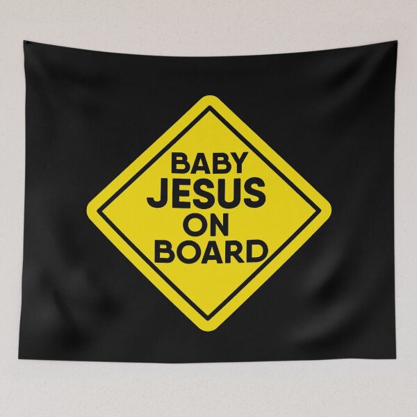Item preview, BABY JESUS on Board Yellow Warning Sign, dog lover design designed and sold by RiciPaneto.