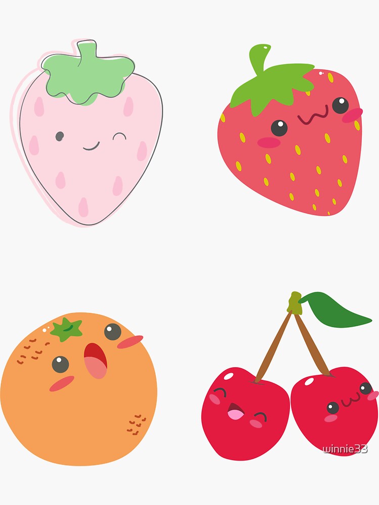 Kawaii Cute Fruits Sticker Image, in the Style of Kawaii Art, Meme