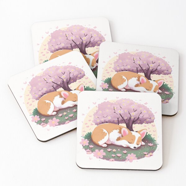 Item preview, Chibi Corgi Sleeping under Cherry Blossoms on First Day of Spring designed and sold by Akira Miyamoto.
